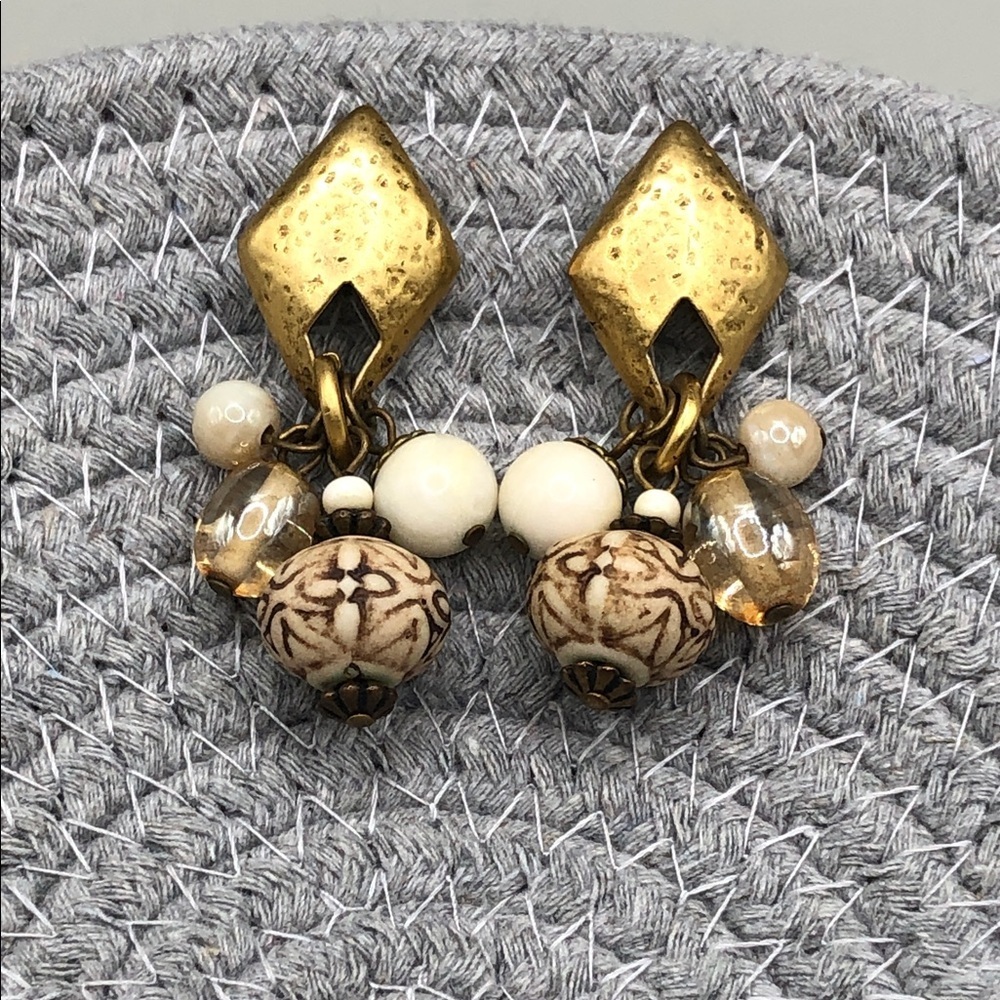 XEJA vintage hammered gold beaded cluster dangle drop statement earrings boho.